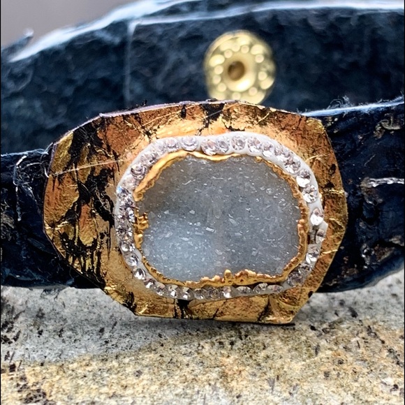 Matana Jewelry - Matana Navy Blue leather and druzy pave bracelet